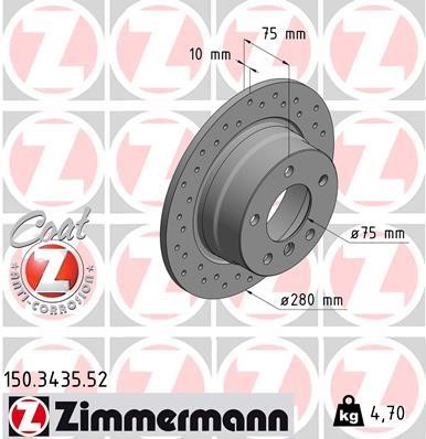 Otto Zimmermann 150.3435.52 Rear brake disc, non-ventilated 150343552: Buy near me in Poland at 2407.PL - Good price!