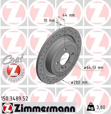 Otto Zimmermann 150.3489.52 Rear brake disc, non-ventilated 150348952: Buy near me at 2407.PL in Poland at an Affordable price!