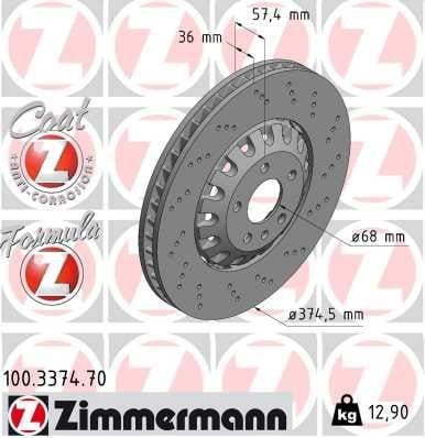Otto Zimmermann 100.3374.70 Front brake disc ventilated 100337470: Buy near me in Poland at 2407.PL - Good price!