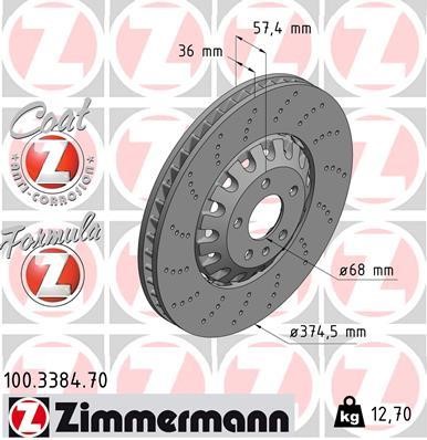 Otto Zimmermann 100.3384.70 Тормозной диск передний вентилируемый 100338470: Отличная цена - Купить в Польше на 2407.PL!