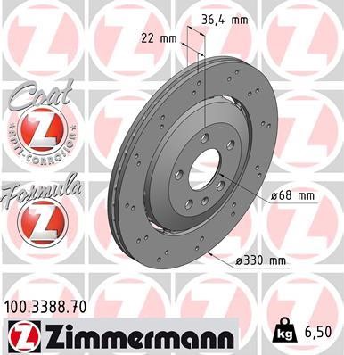 Otto Zimmermann 100.3388.70 Rear ventilated brake disc 100338870: Buy near me in Poland at 2407.PL - Good price!