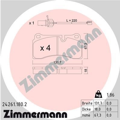 Otto Zimmermann 24261.180.2 Тормозные колодки дисковые, комплект 242611802: Отличная цена - Купить в Польше на 2407.PL!