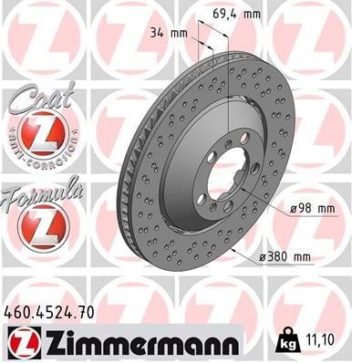 Otto Zimmermann 460.4524.70 Тормозной диск передний левый вентилируемый 460452470: Отличная цена - Купить в Польше на 2407.PL!