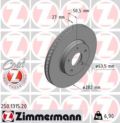 Otto Zimmermann 250.1315.20 Front brake disc ventilated 250131520: Buy near me in Poland at 2407.PL - Good price!