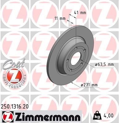 Otto Zimmermann 250.1316.20 Rear brake disc, non-ventilated 250131620: Buy near me in Poland at 2407.PL - Good price!