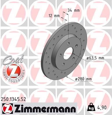 Otto Zimmermann 250.1345.52 Тормозной диск задний невентилируемый 250134552: Отличная цена - Купить в Польше на 2407.PL!