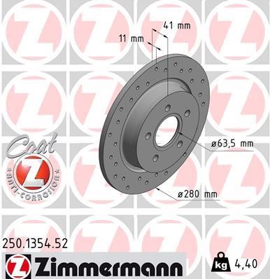 Otto Zimmermann 250.1354.52 Rear brake disc, non-ventilated 250135452: Buy near me at 2407.PL in Poland at an Affordable price!