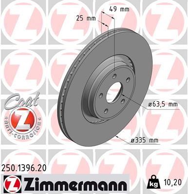 Otto Zimmermann 250.1396.20 Front brake disc ventilated 250139620: Buy near me in Poland at 2407.PL - Good price!