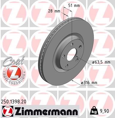 Otto Zimmermann 250.1398.20 Тормозной диск передний вентилируемый 250139820: Отличная цена - Купить в Польше на 2407.PL!
