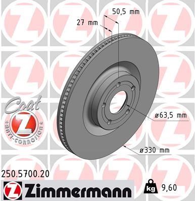 Otto Zimmermann 250.5700.20 Front brake disc ventilated 250570020: Buy near me in Poland at 2407.PL - Good price!