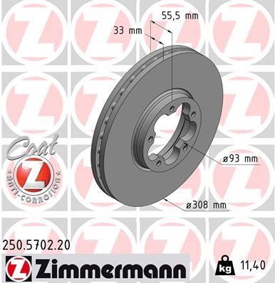 Otto Zimmermann 250.5702.20 Front brake disc ventilated 250570220: Buy near me in Poland at 2407.PL - Good price!