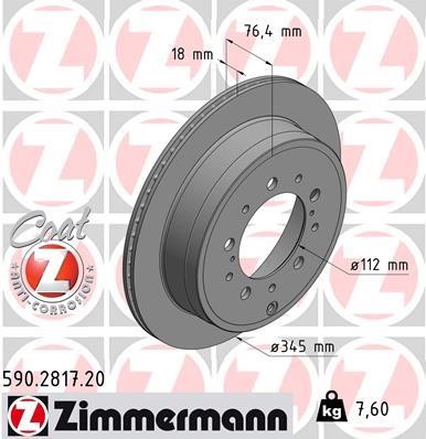 Otto Zimmermann 590.2817.20 Rear ventilated brake disc 590281720: Buy near me in Poland at 2407.PL - Good price!
