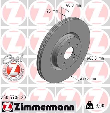 Otto Zimmermann 250.5706.20 Тормозной диск передний вентилируемый 250570620: Отличная цена - Купить в Польше на 2407.PL!
