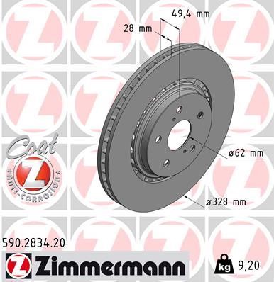 Otto Zimmermann 590.2834.20 Тормозной диск передний вентилируемый 590283420: Отличная цена - Купить в Польше на 2407.PL!