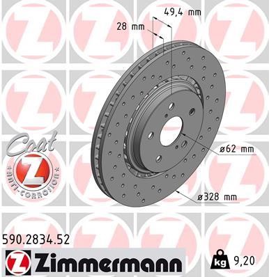 Otto Zimmermann 590.2834.52 Тормозной диск передний вентилируемый 590283452: Отличная цена - Купить в Польше на 2407.PL!