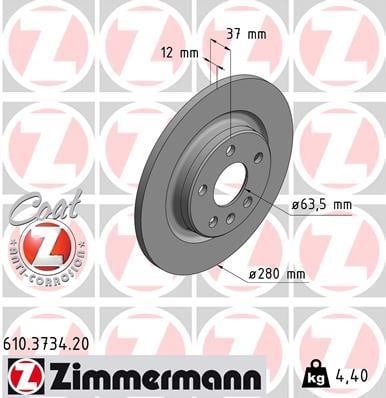Otto Zimmermann 610.3734.20 Rear brake disc, non-ventilated 610373420: Buy near me in Poland at 2407.PL - Good price!