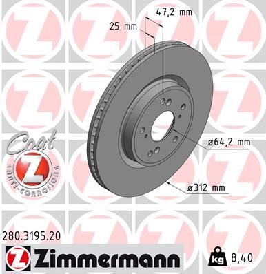 Otto Zimmermann 280.3195.20 Front brake disc ventilated 280319520: Buy near me in Poland at 2407.PL - Good price!