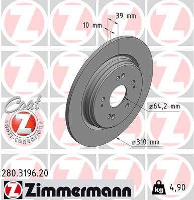 Otto Zimmermann 280.3196.20 Rear brake disc, non-ventilated 280319620: Buy near me in Poland at 2407.PL - Good price!