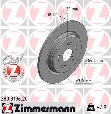 Otto Zimmermann 280.3196.20 Tarcza hamulcowa tylna, niewentylowana 280319620: Dobra cena w Polsce na 2407.PL - Kup Teraz!