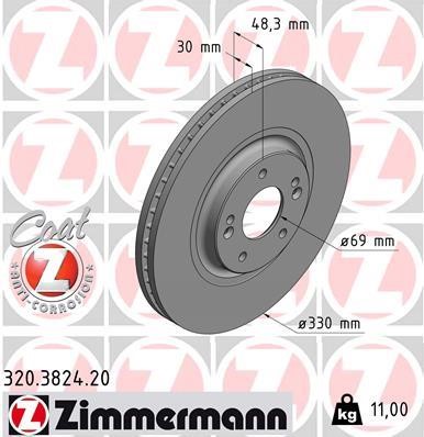 Otto Zimmermann 320.3824.20 Front brake disc ventilated 320382420: Buy near me in Poland at 2407.PL - Good price!