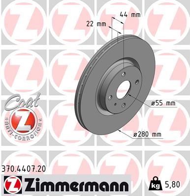 Otto Zimmermann 370.4407.20 Front brake disc ventilated 370440720: Buy near me in Poland at 2407.PL - Good price!