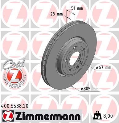 Otto Zimmermann 400.5538.20 Front brake disc ventilated 400553820: Buy near me in Poland at 2407.PL - Good price!