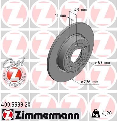 Otto Zimmermann 400.5539.20 Rear brake disc, non-ventilated 400553920: Buy near me in Poland at 2407.PL - Good price!