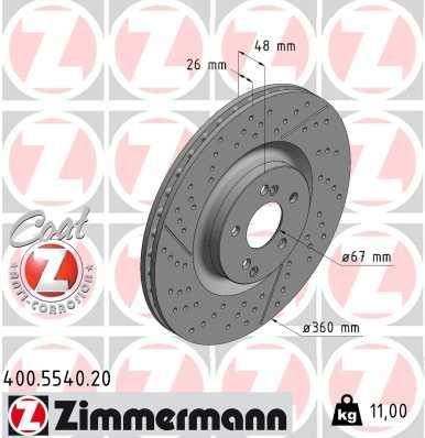 Otto Zimmermann 400.5540.20 Rear ventilated brake disc 400554020: Buy near me in Poland at 2407.PL - Good price!