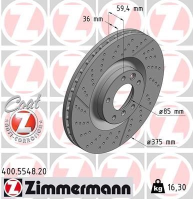 Otto Zimmermann 400.5548.20 Тормозной диск передний вентилируемый 400554820: Отличная цена - Купить в Польше на 2407.PL!