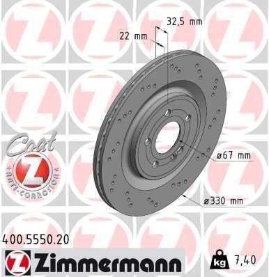 Otto Zimmermann 400.5550.20 Rear ventilated brake disc 400555020: Buy near me in Poland at 2407.PL - Good price!