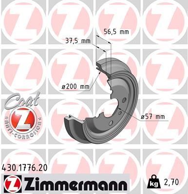 Otto Zimmermann 430.1776.20 Brake drum 430177620: Buy near me at 2407.PL in Poland at an Affordable price!