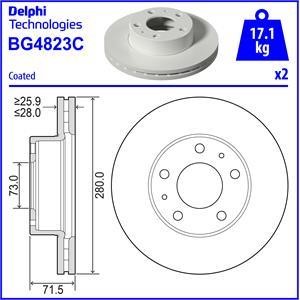 Delphi BG4823C Front brake disc ventilated BG4823C: Buy near me in Poland at 2407.PL - Good price!