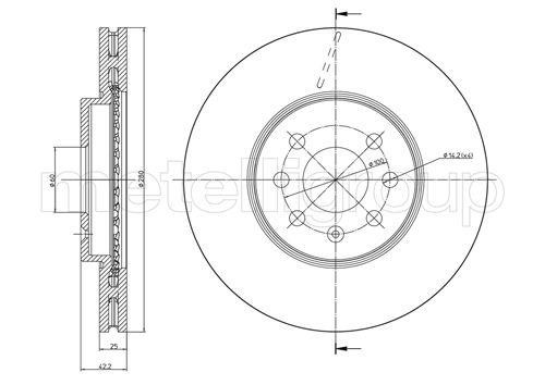 Metelli 23-0825C Front brake disc ventilated 230825C: Buy near me in Poland at 2407.PL - Good price!