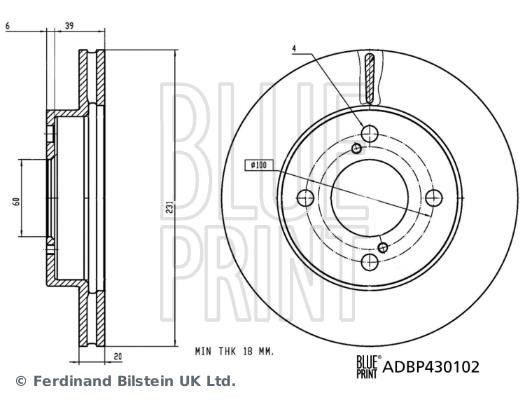 Blue Print ADBP430102 Front brake disc ventilated ADBP430102: Buy near me in Poland at 2407.PL - Good price!
