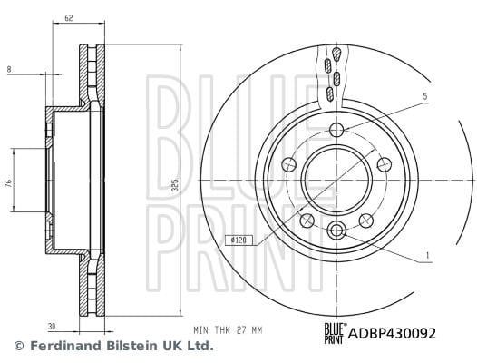 Blue Print ADBP430092 Front brake disc ventilated ADBP430092: Buy near me in Poland at 2407.PL - Good price!