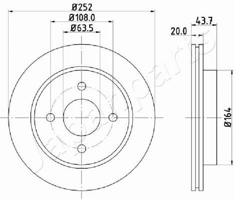 Japanparts DP-0308 Rear ventilated brake disc DP0308: Buy near me at 2407.PL in Poland at an Affordable price!