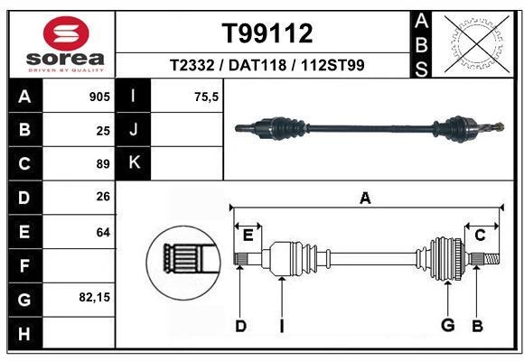 EAI T99112 Drive shaft T99112: Buy near me in Poland at 2407.PL - Good price!