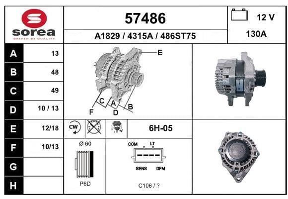 EAI 57486 Alternator 57486: Buy near me in Poland at 2407.PL - Good price!