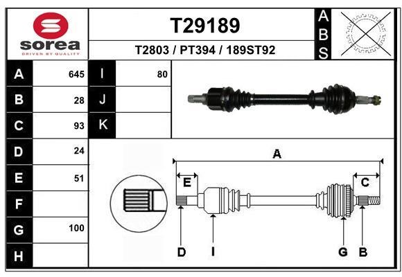 EAI T29189 Drive shaft T29189: Buy near me in Poland at 2407.PL - Good price!