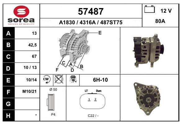 EAI 57487 Alternator 57487: Buy near me in Poland at 2407.PL - Good price!