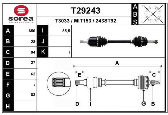 EAI T29243 Drive shaft T29243: Buy near me in Poland at 2407.PL - Good price!