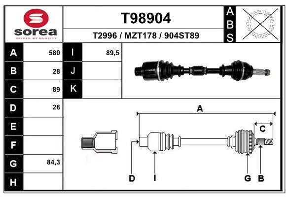 EAI T98904 Drive shaft T98904: Buy near me in Poland at 2407.PL - Good price!