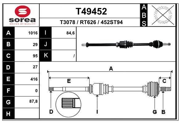 EAI T49452 Drive shaft T49452: Buy near me in Poland at 2407.PL - Good price!