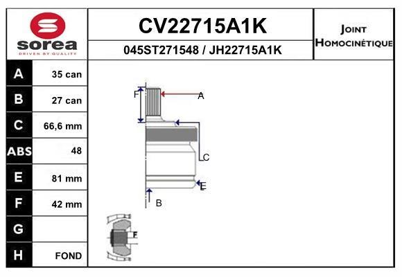 EAI CV22715A1K Joint kit, drive shaft CV22715A1K: Buy near me in Poland at 2407.PL - Good price!