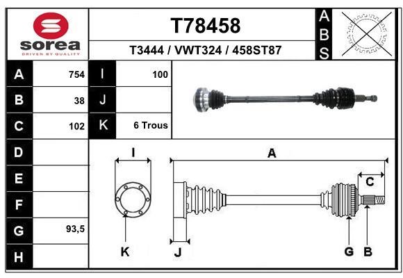 EAI T78458 Drive shaft T78458: Buy near me in Poland at 2407.PL - Good price!