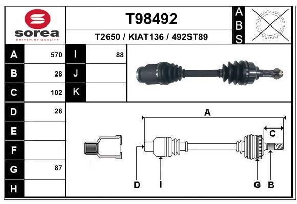 EAI T98492 Drive shaft T98492: Buy near me in Poland at 2407.PL - Good price!