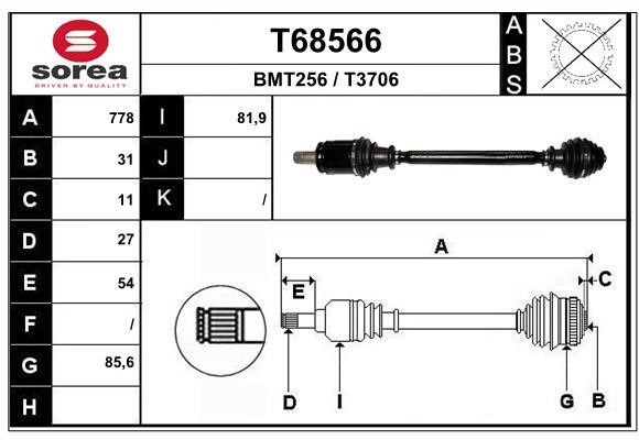 EAI T68566 Drive shaft T68566: Buy near me in Poland at 2407.PL - Good price!