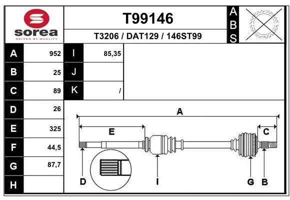 EAI T99146 Drive shaft T99146: Buy near me in Poland at 2407.PL - Good price!