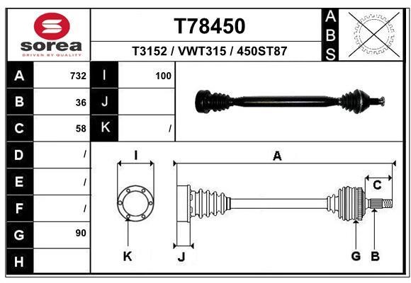 EAI T78450 Drive shaft T78450: Buy near me in Poland at 2407.PL - Good price!