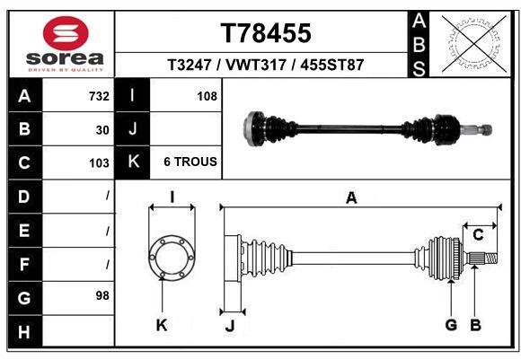 EAI T78455 Drive shaft T78455: Buy near me in Poland at 2407.PL - Good price!